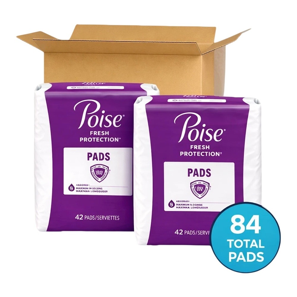 Pack of 2 Poise Fresh Protection Women's Maximum Long Postpartum Pads 84 Count